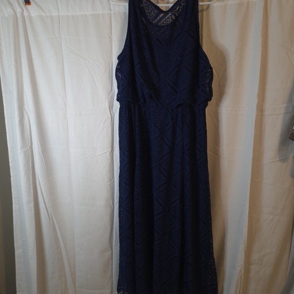 Kings Road Navy Lace Sleeveless Maxi Dress Elastic Stretch Waist Size XL - Picture 9 of 10